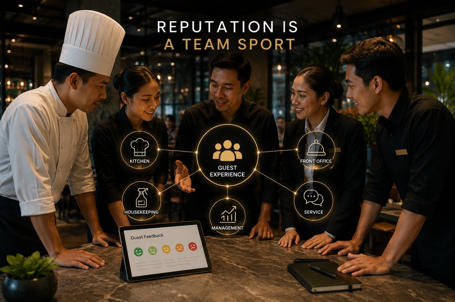 Tim hospitality dari setiap departemen meninjau feedback tamu bersama